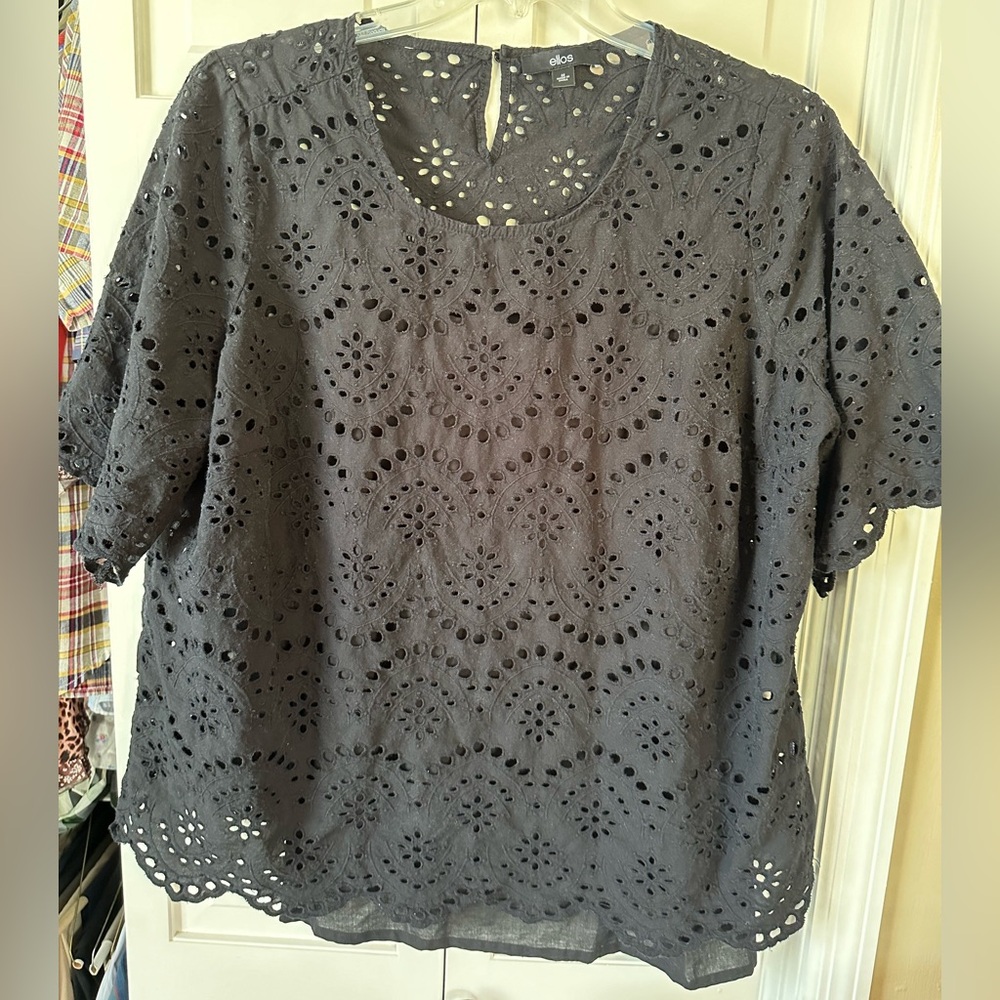 Ellos Black Eyelet Top with Cami Size 22